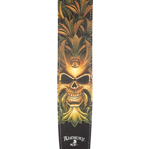 D'Addario Alchemy Leather Guitar Strap, Green Skull