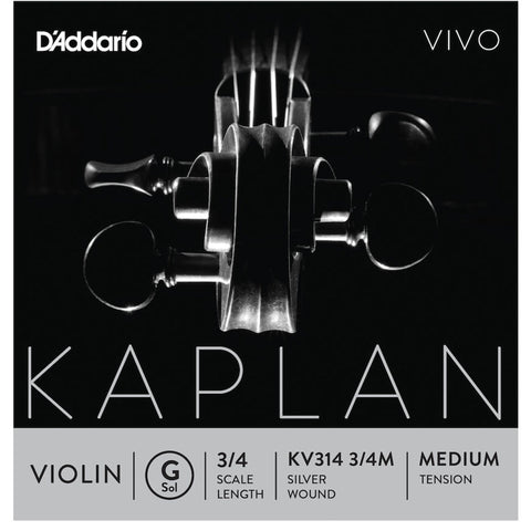 D'Addario Kaplan Vivo Violin G String, 3/4 Scale, Medium Tension