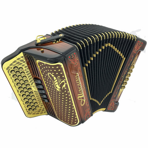 Alacran Accordion 34 Button 12 Bass 5 Switches FBE Brown Wood Stain