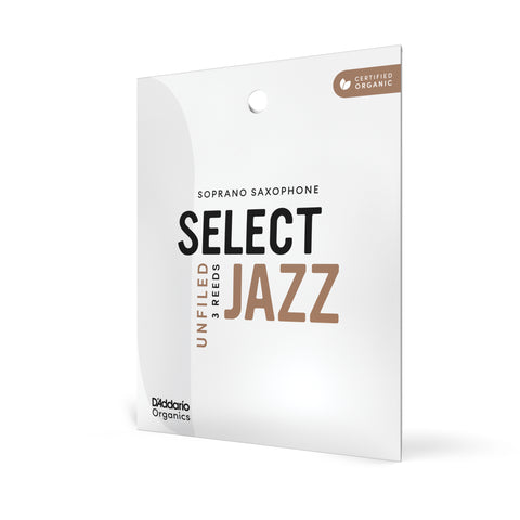 D'Addario Organic Select Jazz Unfiled Soprano Sax Reeds, Strength 2 Soft 3-Pack