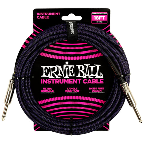 Ernie Ball Braided Instrument Cable Straight/Straight 18ft - Purple/Black