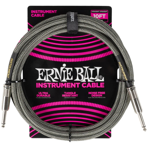 Ernie Ball Braided Instrument Cable Straight/Straight 10ft - Silver Fox