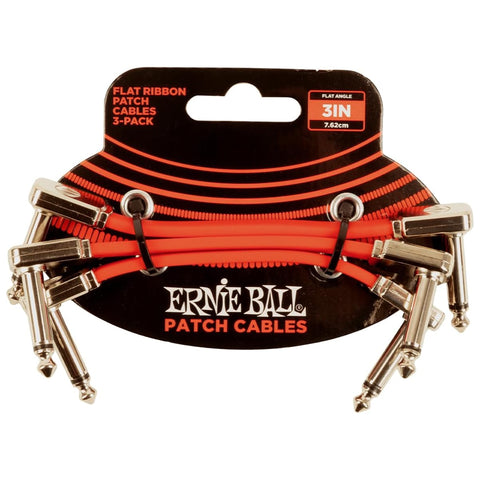 Ernie Ball Flat Ribbon Patch Cable 3in - Red - 3 Pack