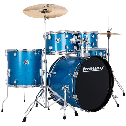 Ludwig Accent FUSE 5pc Acoustic Drum Set Pack Blue Sparkle