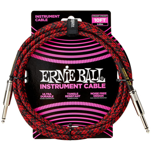 Ernie Ball Braided Instrument Cable Straight/Straight 10ft - Red/Black