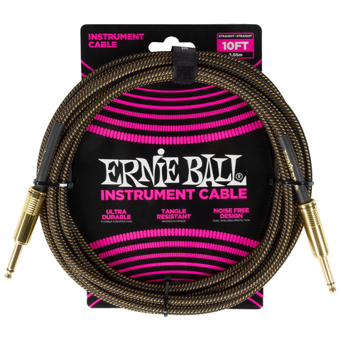 Ernie Ball Braided Instrument Cable Straight/Straight 10ft - Pay Dirt