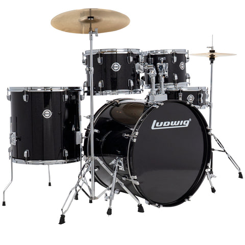 Ludwig Accent Drive 5pc Acoustic Drum Set Pack Black Sparkle