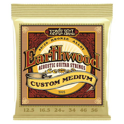 Ernie Ball Custom Medium Earthwood 80/20 Bronze Acoustic Guitar Strings 12.5-56 Gauge