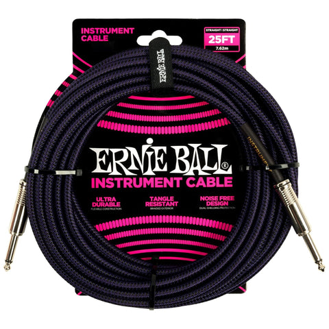 Ernie Ball Braided Instrument Cable Straight/Straight 25ft - Purple/Black