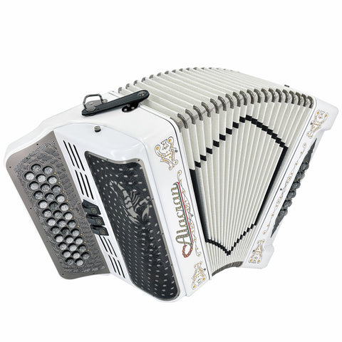 Alacran Accordion 34 Button 12 Bass 3 Switches FBE White Satin