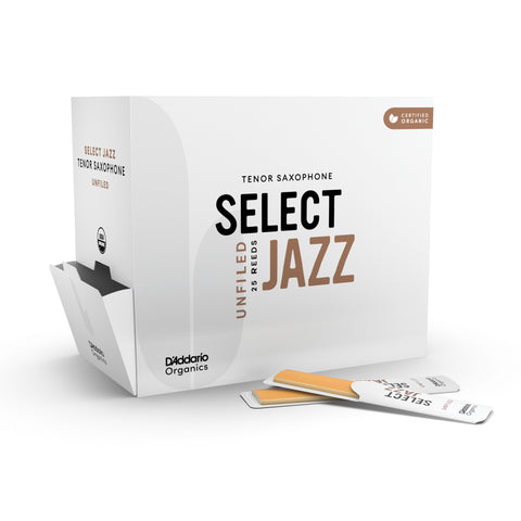 D'Addario Organic Select Jazz Unfiled Tenor Saxophone Reeds, 3 Soft, 25-Pack