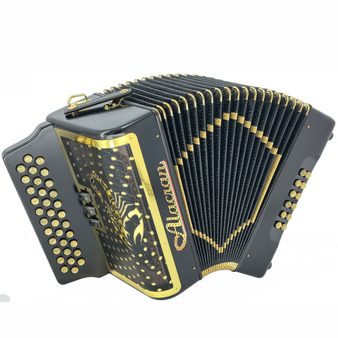 Alacran Accordion 34 Button 12 Bass 3 Switches GCF Super Compact, Black Satin