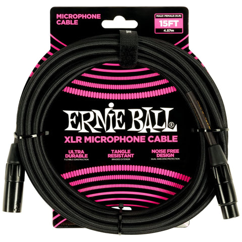 Ernie Ball Braided XLR Microphone Cable Male/Female 15ft - Black