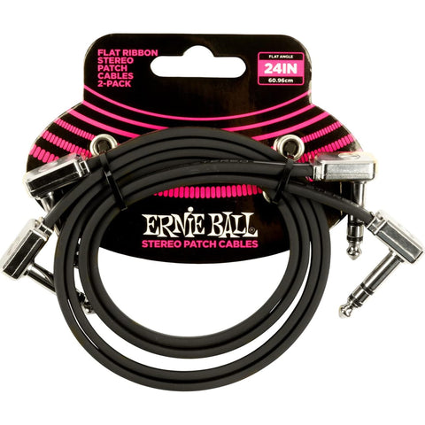 Ernie Ball Flat Ribbon Stereo Patch Cable 24in - Black - 2 Pack