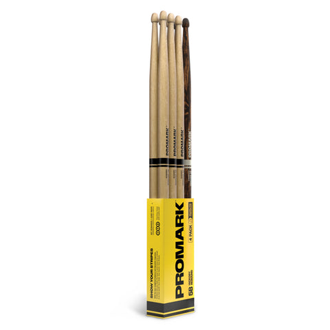 ProMark Rebound 5B Hickory Drumsticks, Acorn Wood Tip, FireGrain 4-Pack