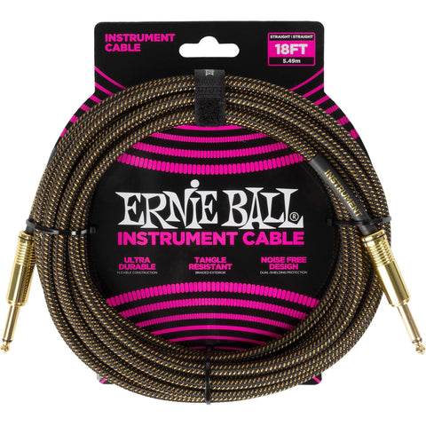 Ernie Ball Braided Instrument Cable Straight/Straight 18ft - Pay Dirt