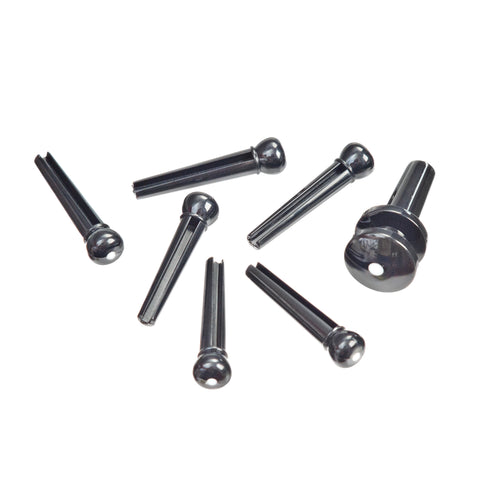 D'Addario Injected Molded Bridge Pins with End Pin Set, Ebony with Ivory Dot