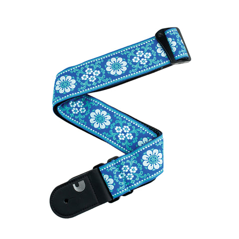 D'Addario Woven Guitar Strap, Peace Love, Blue and White