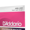 D'Addario 9-45 Super Light, Phosphor Bronze Acoustic Guitar Strings