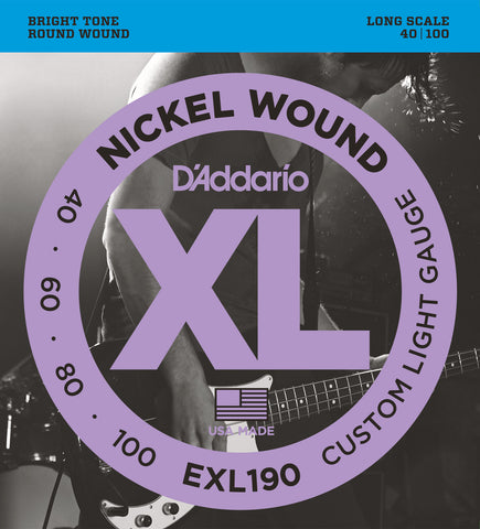 D'Addario EXL190 Nickel Wound Bass Guitar Strings, Custom Light, 40-100, Long Scale