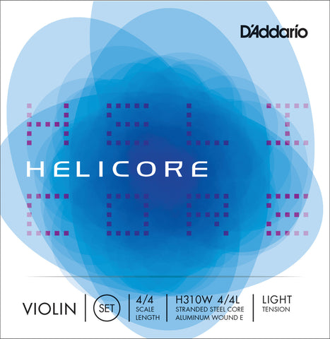 D'Addario Helicore Violin String Set with Wound E, 4/4 Scale, Light Tension