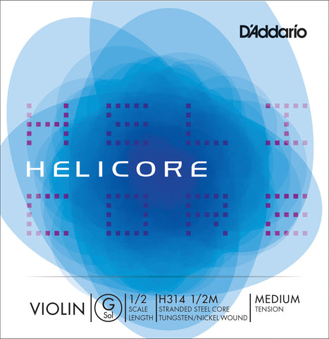 D'Addario Helicore Violin Single G String, 1/2 Scale, Medium Tension