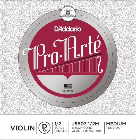 D'Addario Pro-Arte Violin Single D String, 1/2 Scale, Medium Tension