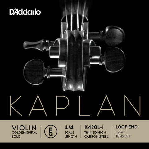 D'Addario Kaplan Golden Spiral Solo Loop End Violin Single E String, 4/4 Scale, Light Tension