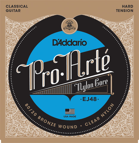 D'Addario EJ48 80/20 Bronze Pro-Arte Nylon Classical Guitar Strings, Hard Tension